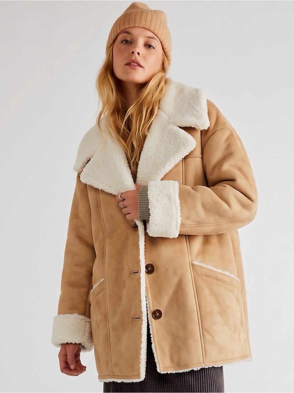 Free People Western Bohemian Retro 70s Winter Faux Sherpa Suede Diogo Coat Small